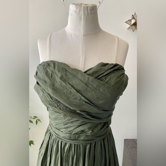 J.Crew Crinkled 100% silk Arabelle dress. Dark green size 10 - Picture 2 of 12